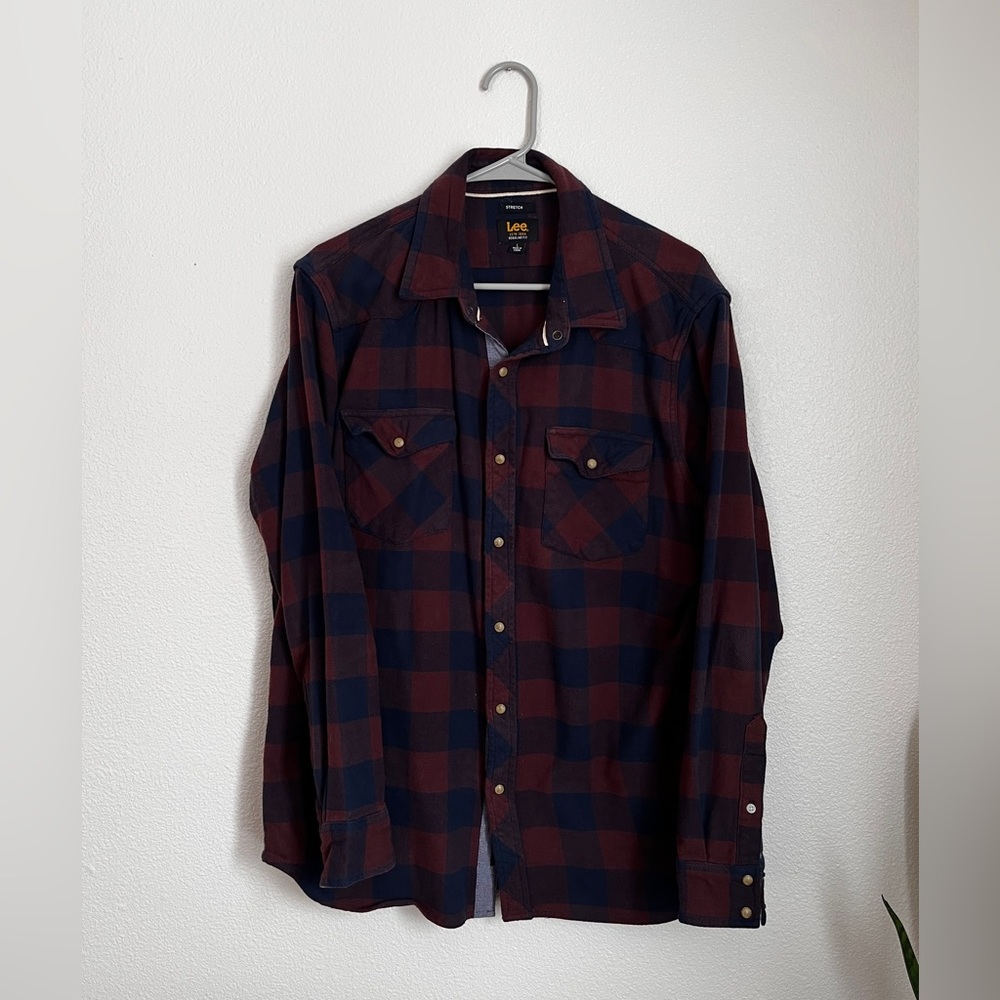 Lee men’s western pearl snap flannel men’s size large plaid pattern